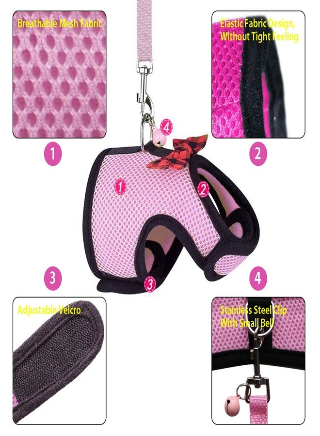 Rypet Small Animal Harness and Leash - Soft Mesh Pet Harness with Safe Bell, No Pull Comfort Padded Vest for Small Pet Pink - Image 4